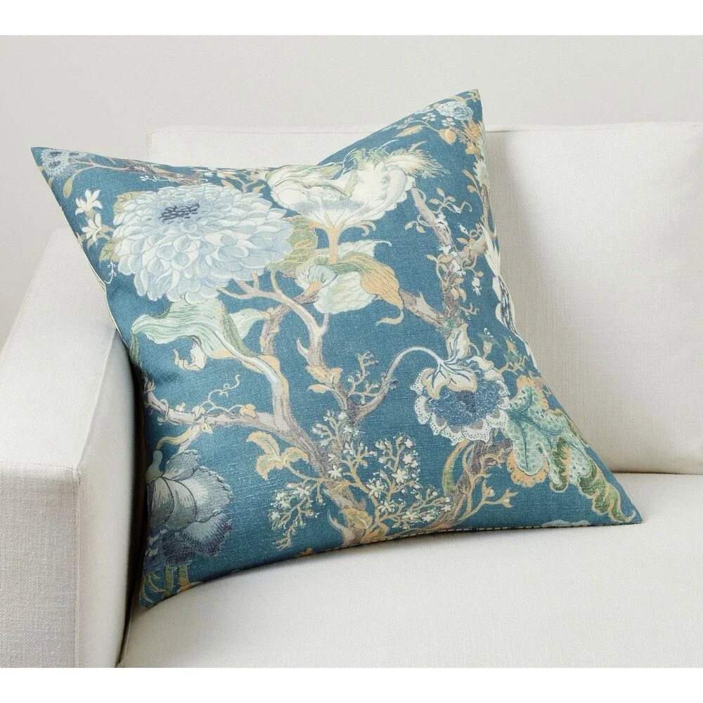 Pottery Barn Dahlia Reversible Pillow Covers Blue Botanical Floral 22X22 Set Two